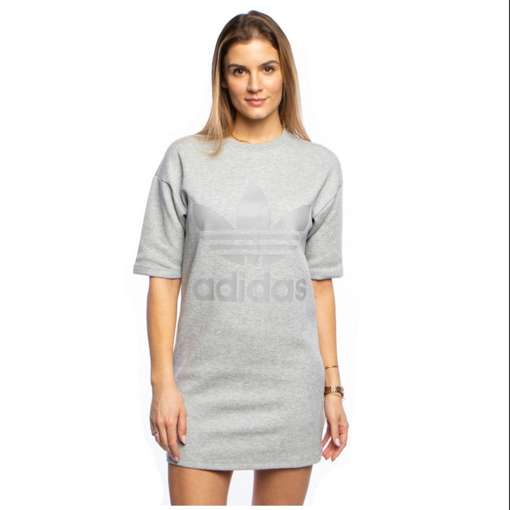 ADIDAS Logo Printed Grey Short Sleeve Mini Dress